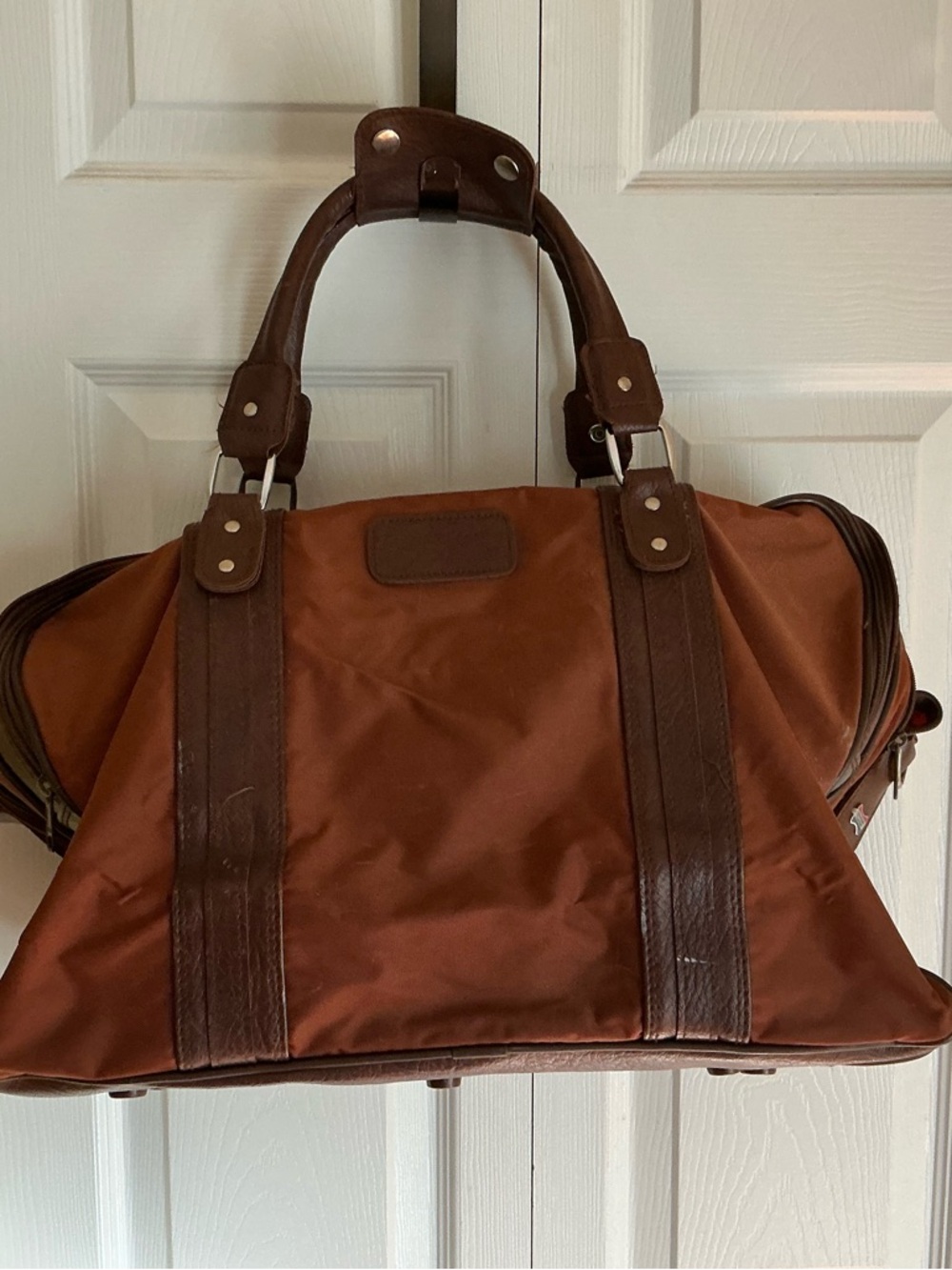 Men's Brown Leather-Trim Duffel Bag - Travel Weekend Bag